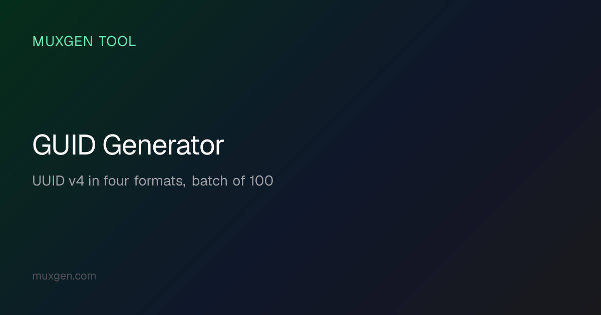GUID Generator — Free UUID v4 Online (Bulk, 4 Formats, Unique IDs) | Muxgen