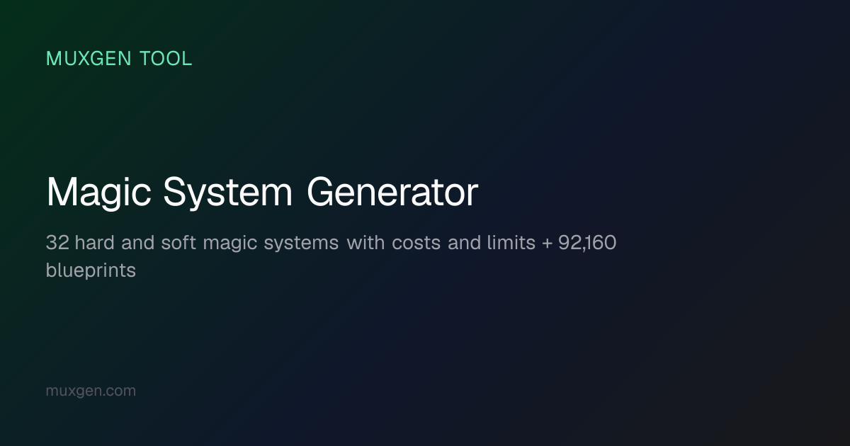Magic System Generator — Rules, Cost & Lore (31 Seeds) | Muxgen